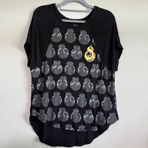 Disney Parks Star Wars BB-8 Gold BB-9E Droid Top Women Small Black Cutoff Sleeve
